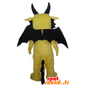 Mascotte de dragon jaune et noir, drôle et impressionnant - MASFR22870 - Mascotte de dragon