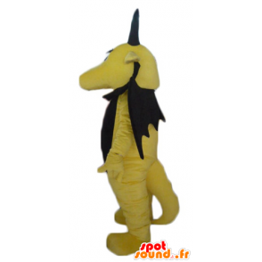 Mascotte de dragon jaune et noir, drôle et impressionnant - MASFR22870 - Mascotte de dragon