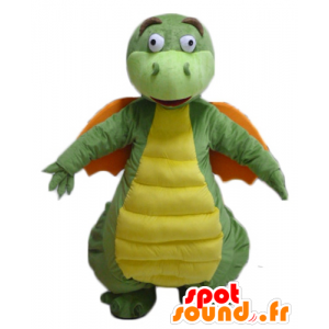 Drago verde mascotte, giallo e arancione a guardare divertente - MASFR22871 - Mascotte drago