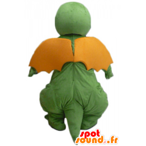 Drago verde mascotte, giallo e arancione a guardare divertente - MASFR22871 - Mascotte drago