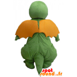 Mascotte de dragon vert, jaune et orange, à l'air drôle - MASFR22871 - Mascotte de dragon