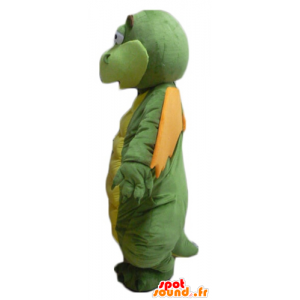 Drago verde mascotte, giallo e arancione a guardare divertente - MASFR22871 - Mascotte drago