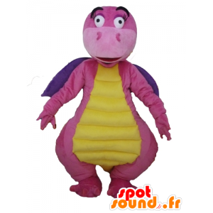 Pink dragon mascot, purple and yellow, attractive and colorful - MASFR22872 - Dragon mascot