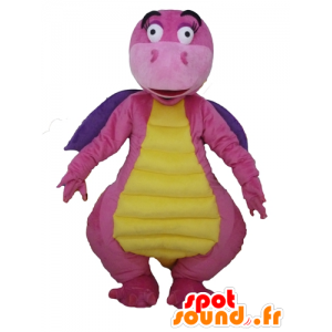 Różowy smok maskotka, purpurowy i żółty, atrakcyjny i kolorowy - MASFR22872 - smok Mascot