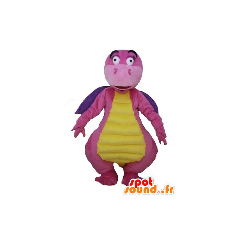 Mascote dragão-de-rosa, roxo e amarelo, atraente e colorido - MASFR22872 - Dragão mascote