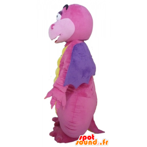 Pink dragon mascot, purple and yellow, attractive and colorful - MASFR22872 - Dragon mascot