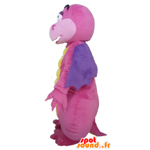 Pink dragon mascot, purple and yellow, attractive and colorful - MASFR22872 - Dragon mascot