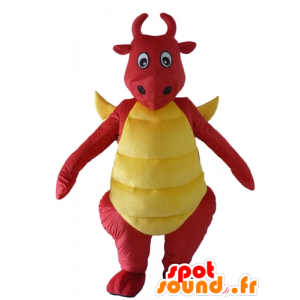 Mascotte de dragon rouge et jaune, de dinosaure - MASFR22874 - Mascottes Dinosaure