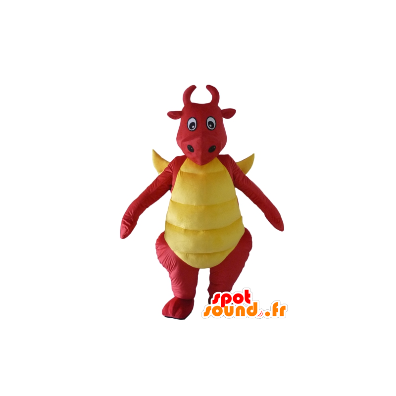 Mascotte de dragon rouge et jaune, de dinosaure - MASFR22874 - Mascottes Dinosaure