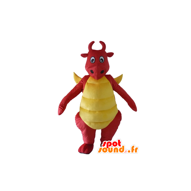 Rød og gul drage maskot, dinosaur - Spotsound maskot kostume