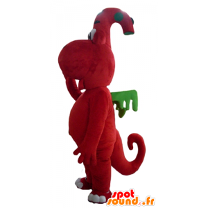 Mascotte de dragon rouge et vert, originale et sympathique - MASFR22875 - Mascotte de dragon