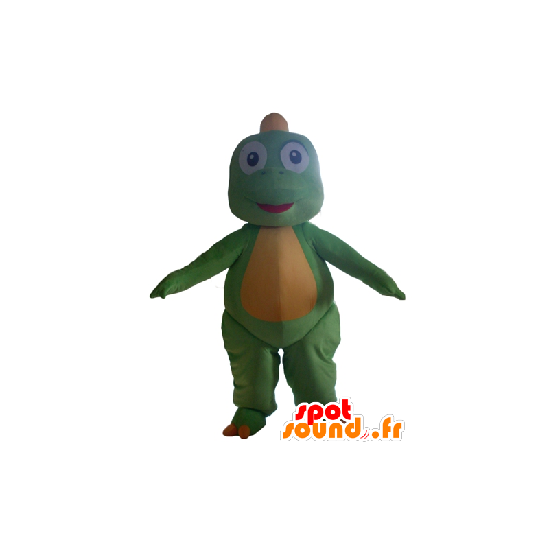 Mascotte de dinosaure vert et jaune, mignon et attendrissant - MASFR22877 - Mascottes Dinosaure