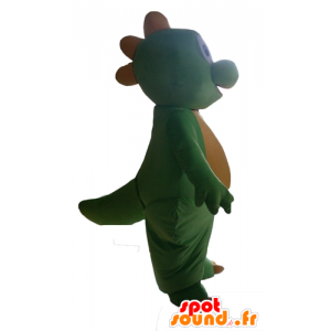 Grøn og gul dinosaur maskot, sød og rørende - Spotsound maskot