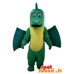 Green and yellow dragon mascot, giant and impressive - MASFR22878 - Dragon mascot