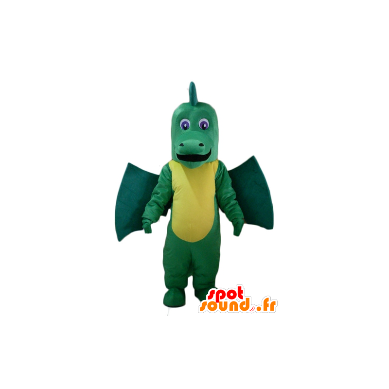 Green and yellow dragon mascot, giant and impressive - MASFR22878 - Dragon mascot