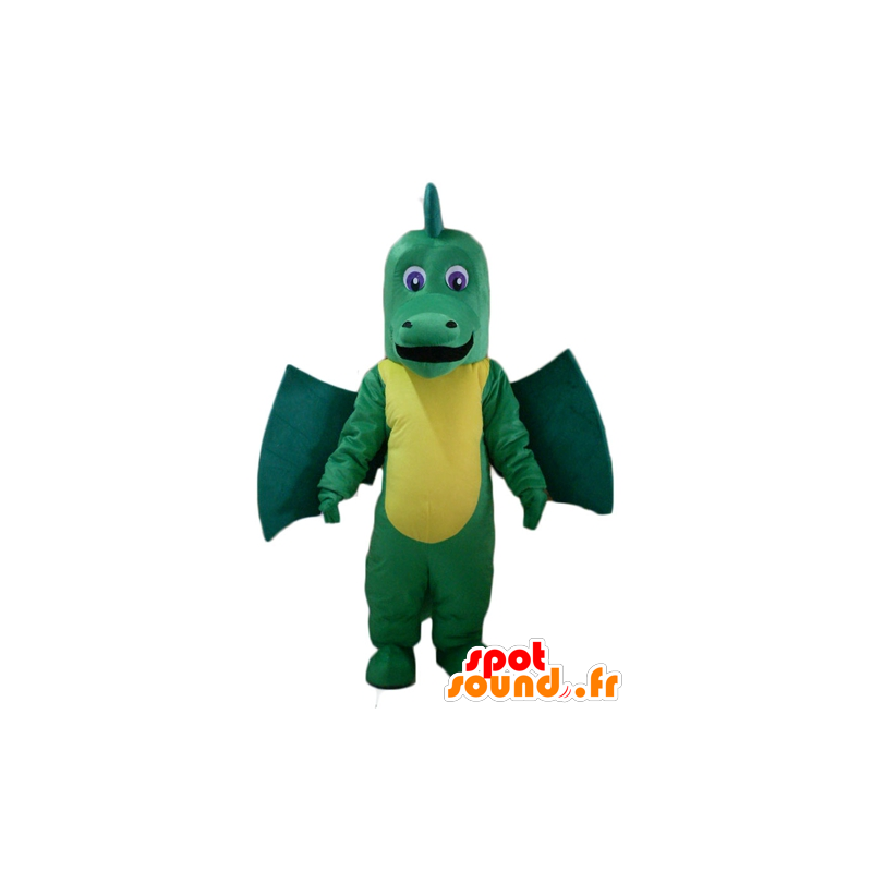 Mascotte de dragon vert et jaune, géant et impressionnant - MASFR22878 - Mascotte de dragon