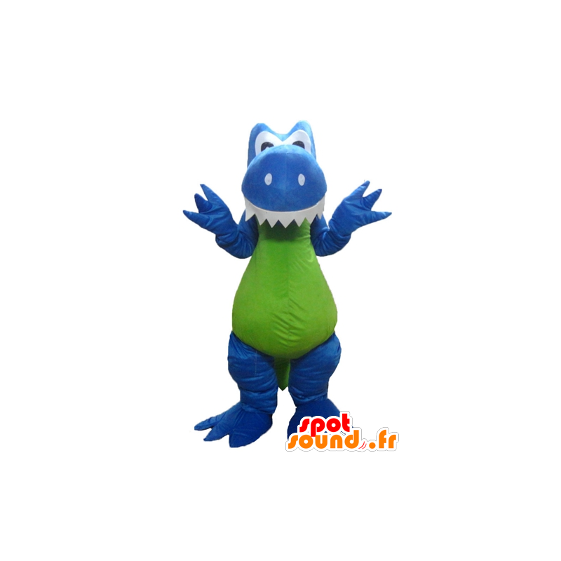 Mascote do dinossauro, dragão, azul, branco e verde - MASFR22882 - Mascot Dinosaur