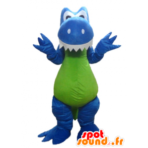 Dinosaur maskot, drage, blått, hvitt og grønt - MASFR22882 - Dinosaur Mascot