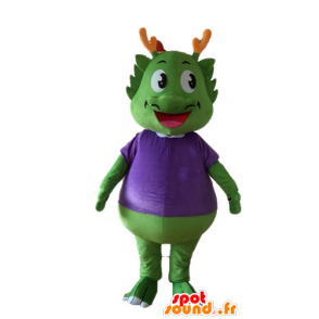 Mascota del dinosaurio verde, vestido de púrpura, muy cálido - MASFR22883 - Dinosaurio de mascotas