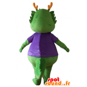 Groene dinosaurus mascotte, gekleed in paars, erg warm - MASFR22883 - Dinosaur Mascot