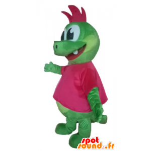 Dragon maskot, grön dinosaurie med rosa topp - Spotsound maskot