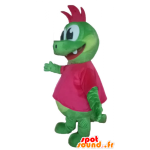 Mascotte de dragon, de dinosaure vert avec une crête rose - MASFR22884 - Mascottes Dinosaure