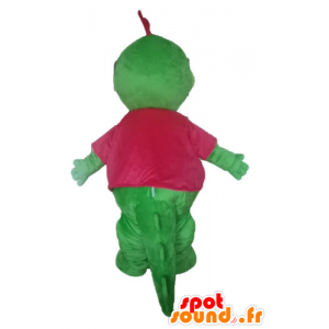 Draak mascotte, groene dinosaurus met een roze top - MASFR22884 - Dinosaur Mascot