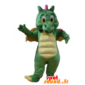 Green Dragon maskot, gult og rosa, søte og fargerike - MASFR22886 - dragon maskot