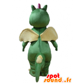 Drago verde mascotte, giallo e rosa, carino e colorato - MASFR22886 - Mascotte drago