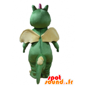 Mascotte de dragon vert, jaune et rose, mignon et coloré - MASFR22886 - Mascotte de dragon
