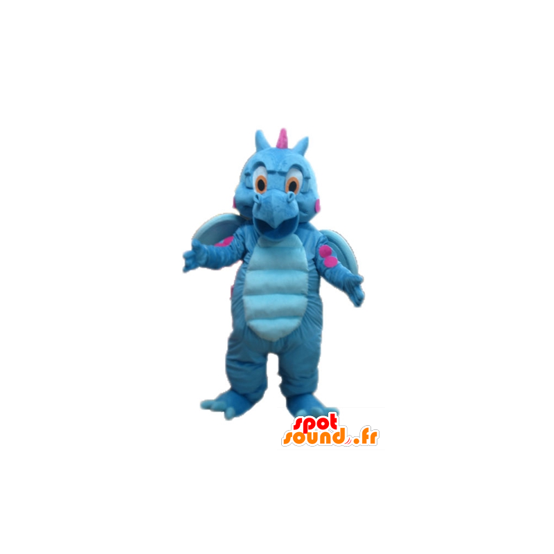 Mascot blauw en roze draak, leuk en kleurrijk - MASFR22887 - Dragon Mascot