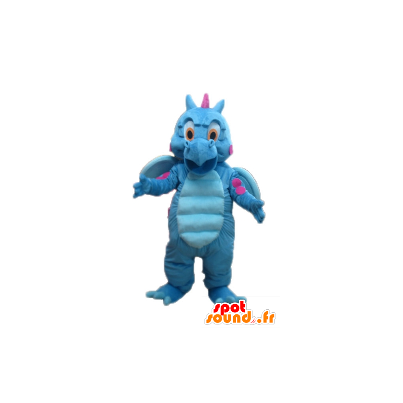 Mascotte de dragon bleu et rose, mignon et coloré - MASFR22887 - Mascotte de dragon