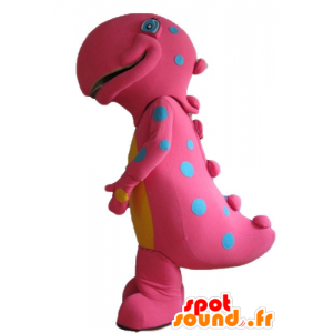 Large dinosaur mascot pink and yellow, with blue spots - MASFR22889 - Mascots dinosaur