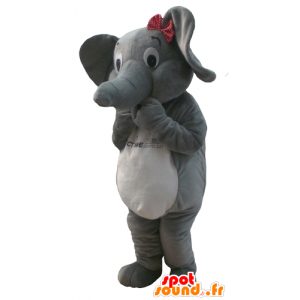 Grå og hvid elefantmaskot med slips - Spotsound maskot kostume