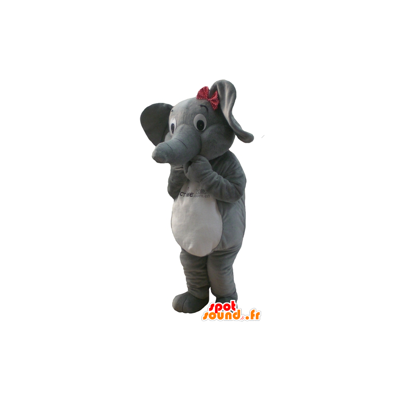 Mascot gray and white elephant with a butterfly knot - MASFR22890 - Elephant mascots