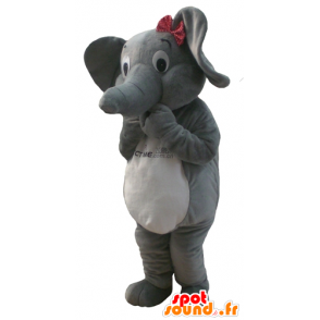 Mascot grauen und weißen Elefanten mit einem Schmetterling Knoten - MASFR22890 - Elefant-Maskottchen