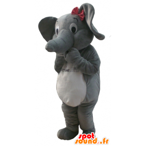 Mascot gray and white elephant with a butterfly knot - MASFR22890 - Elephant mascots