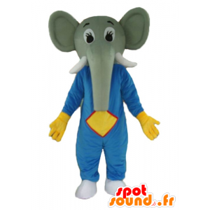 Mascota del elefante gris, azul y vestido amarillo - MASFR22891 - Mascotas de elefante