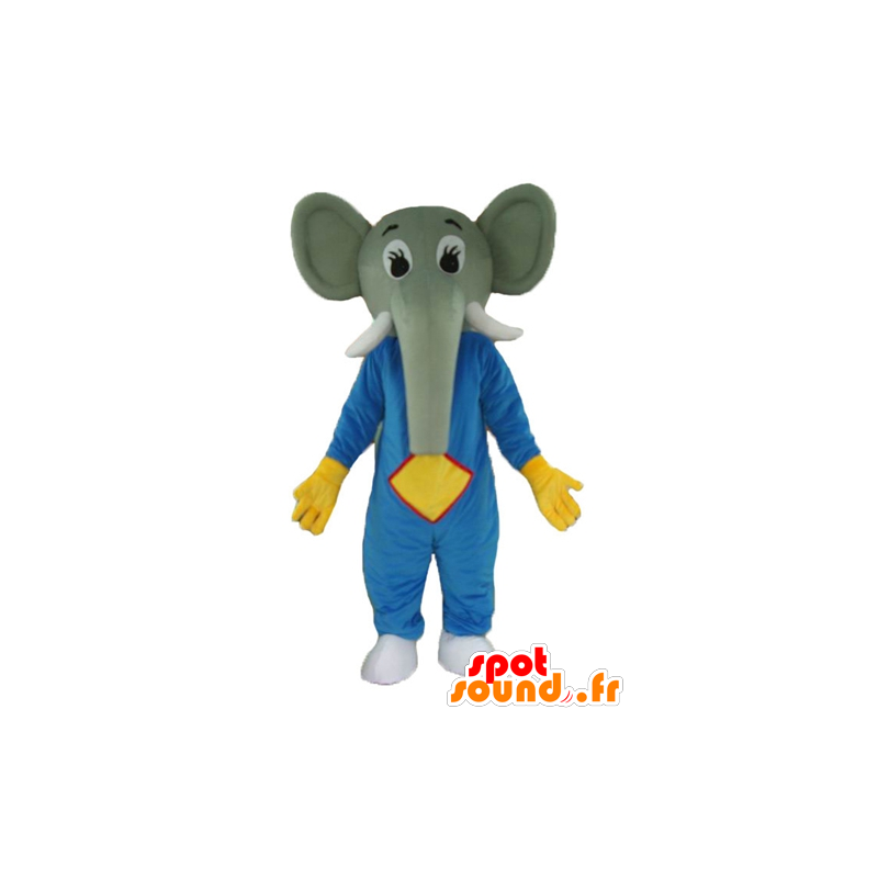 Mascot elefantti harmaa, sininen ja keltainen asu - MASFR22891 - Elephant Mascot