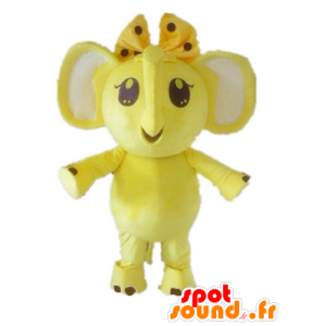 Maskot gul og hvit elefant med en bue på hodet - MASFR22894 - Elephant Mascot