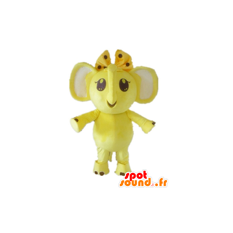 Mascota del elefante amarillo y blanco con un lazo en la cabeza - MASFR22894 - Mascotas de elefante