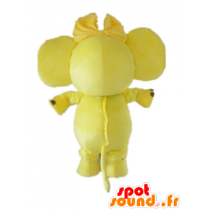 Mascotte d'éléphant jaune et blanc, avec un nœud sur la tête - MASFR22894 - Mascottes Elephant