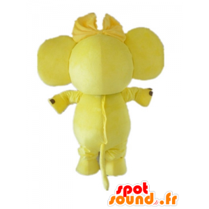 Mascotte gele en witte olifant met een strik op haar hoofd - MASFR22894 - Elephant Mascot