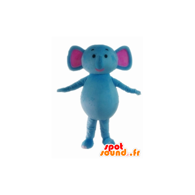 Mascotte elefante blu e rosa, carino e colorato - MASFR22895 - Mascotte elefante