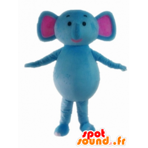 Mascot blauw en roze olifant, leuk en kleurrijk - MASFR22895 - Elephant Mascot
