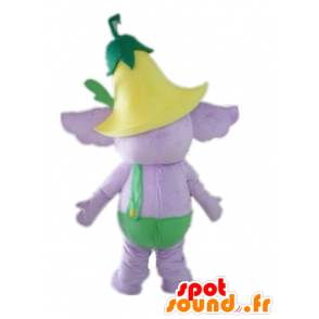 Elefante mascote roxo, vestido verde com uma flor - MASFR22896 - Elephant Mascot