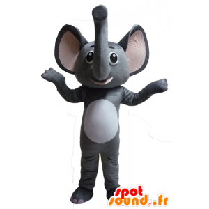 Mascotte d'éléphant gris et blanc, drôle et original - MASFR22902 - Mascottes Elephant