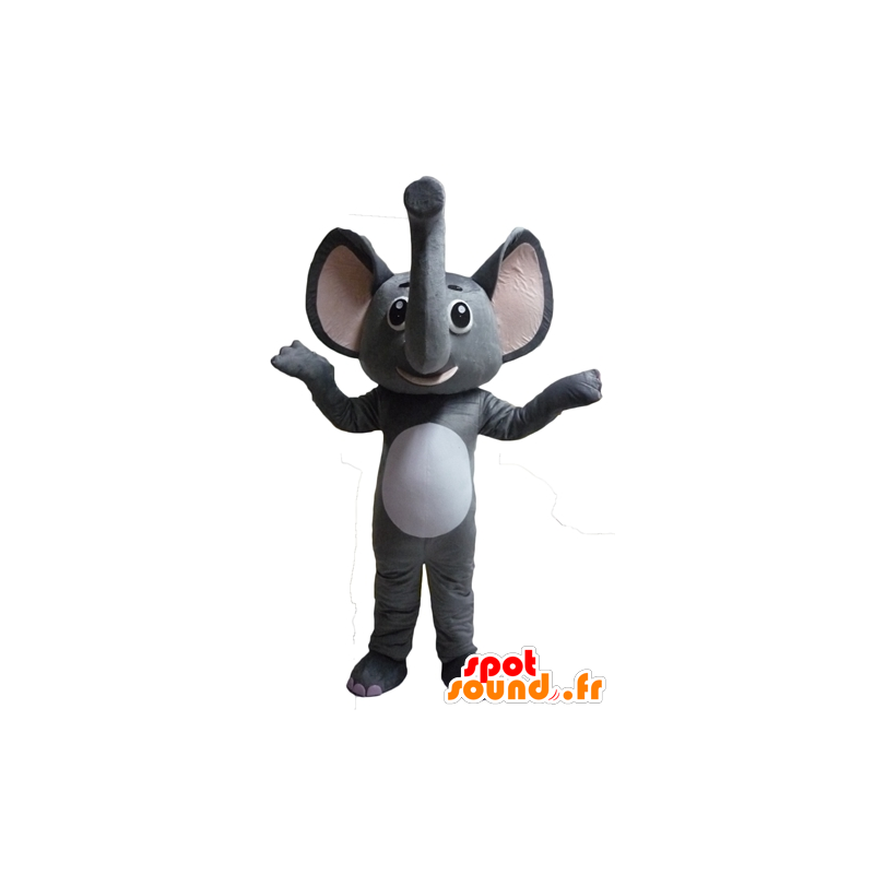 Mascotte grigio e bianco elefante, divertente e originale - MASFR22902 - Mascotte elefante