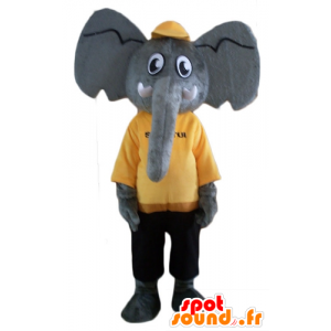 Mascot elefant grå, gul og svart antrekk - MASFR22903 - Elephant Mascot