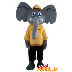 Mascot elefant grå, gul og svart antrekk - MASFR22903 - Elephant Mascot